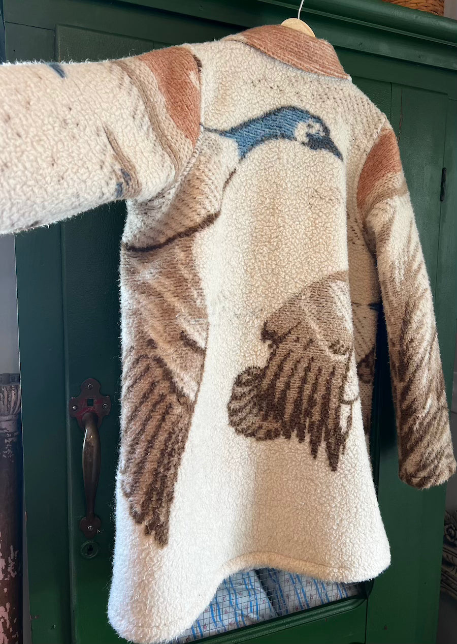 Blue Geese Blanket Coat with Removable Collar