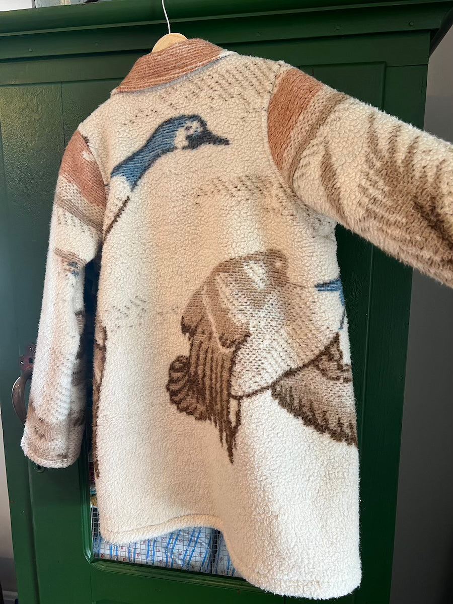 Blue Geese Blanket Coat with Removable Collar