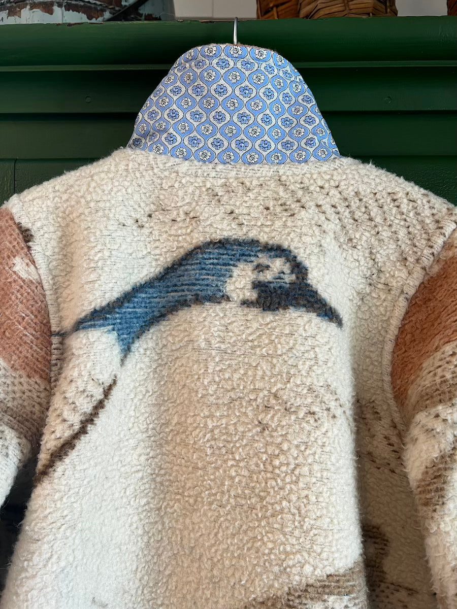 Blue Geese Blanket Coat with Removable Collar