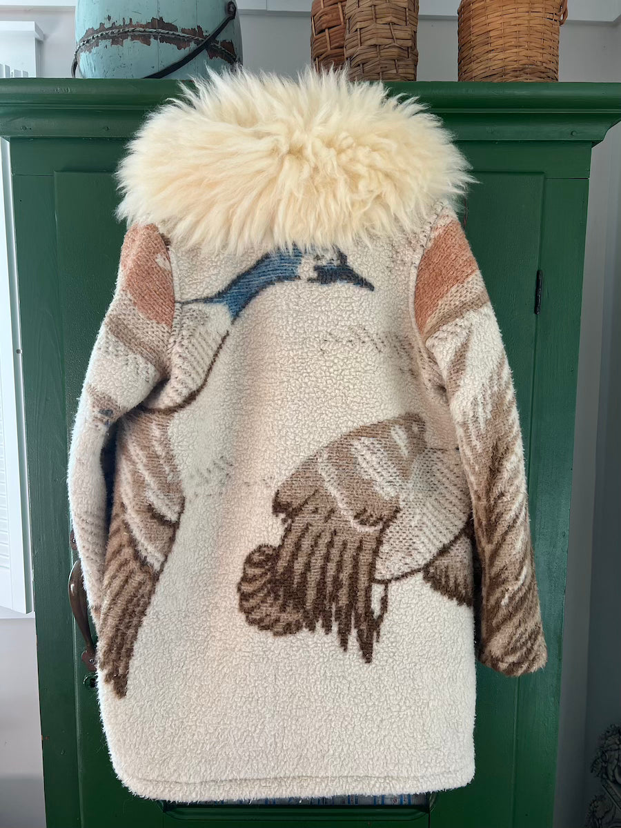 Blue Geese Blanket Coat with Removable Collar