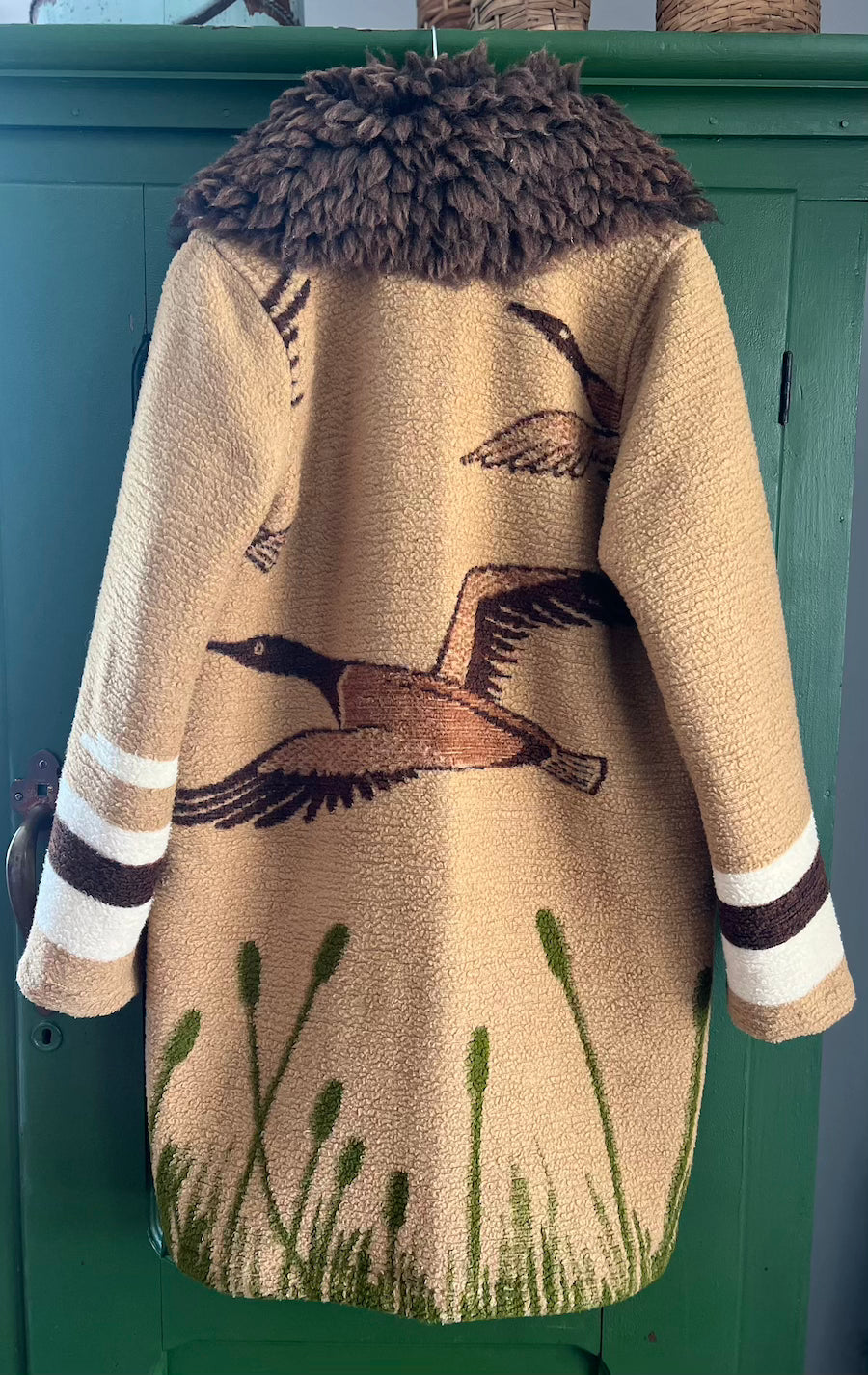 Brown Flying Geese Blanket Coat with removable collar