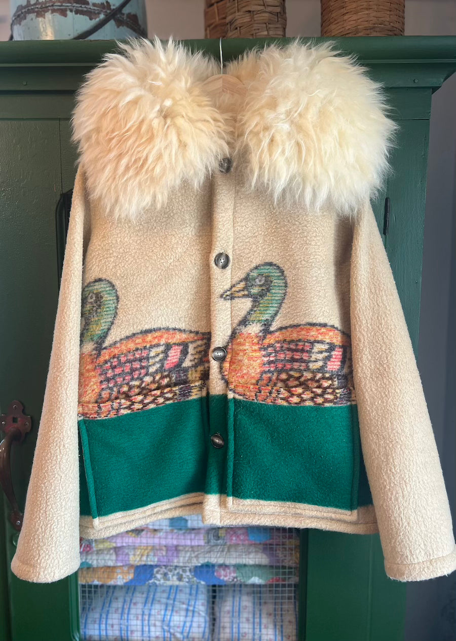 Duck Blanket Coat with Removable Fur Collar