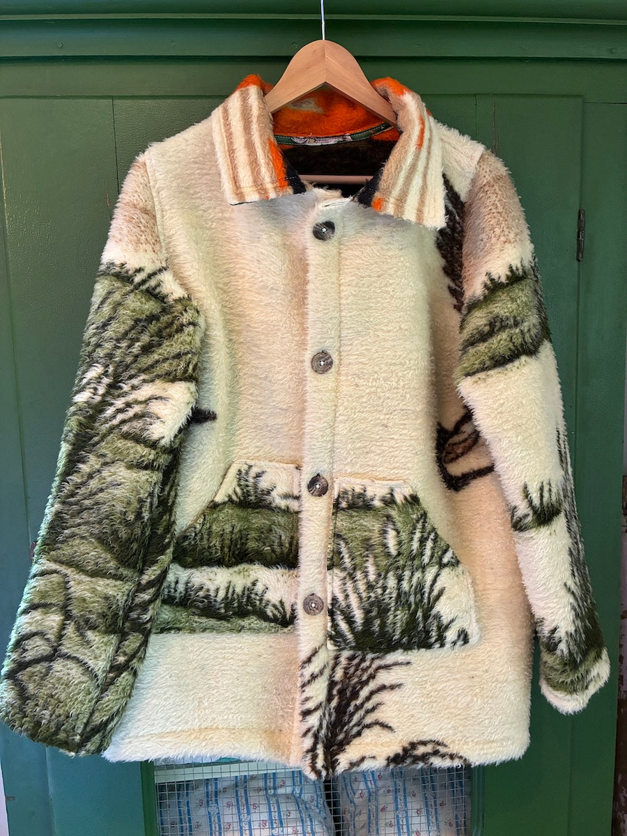 Flying Geese Blanket Coat with Removable Fur Collar
