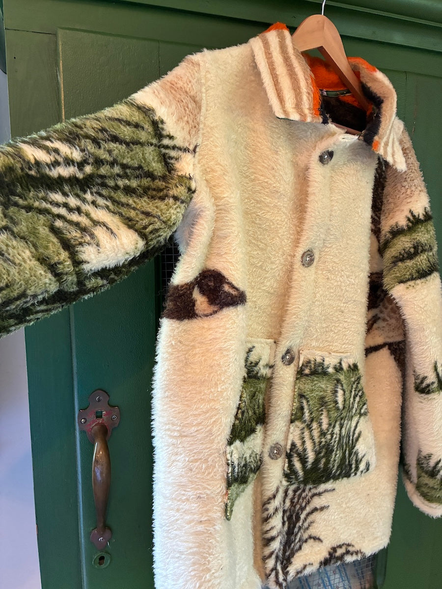 Flying Geese Blanket Coat with Removable Fur Collar
