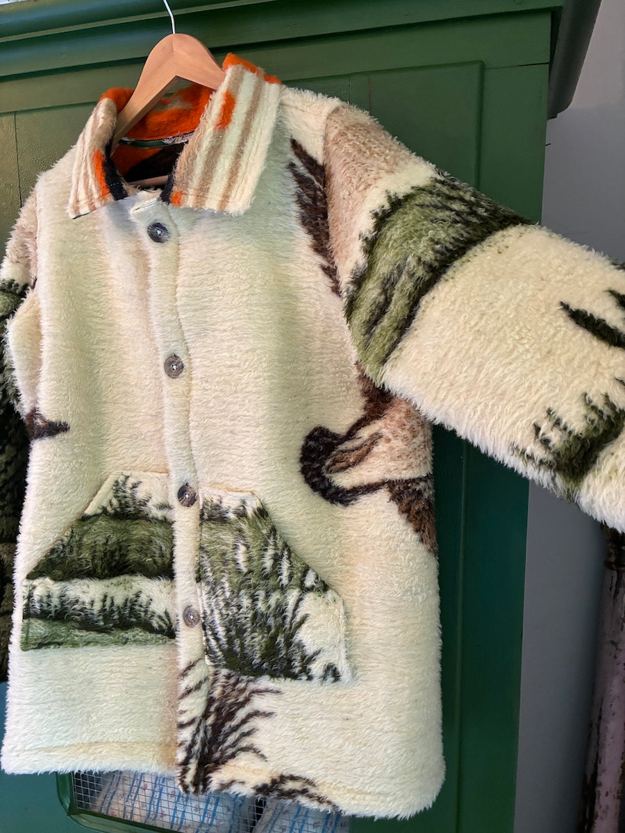 Flying Geese Blanket Coat with Removable Fur Collar