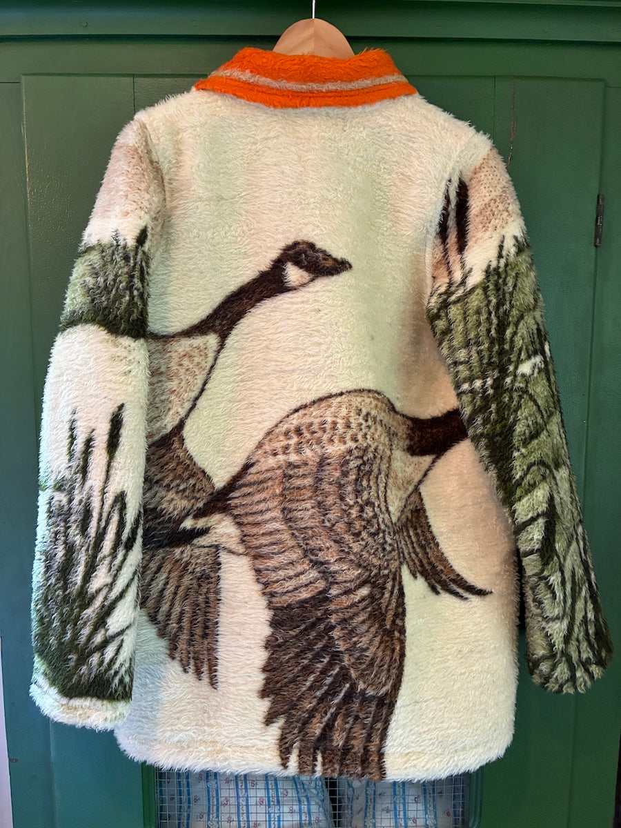 Flying Geese Blanket Coat with Removable Fur Collar