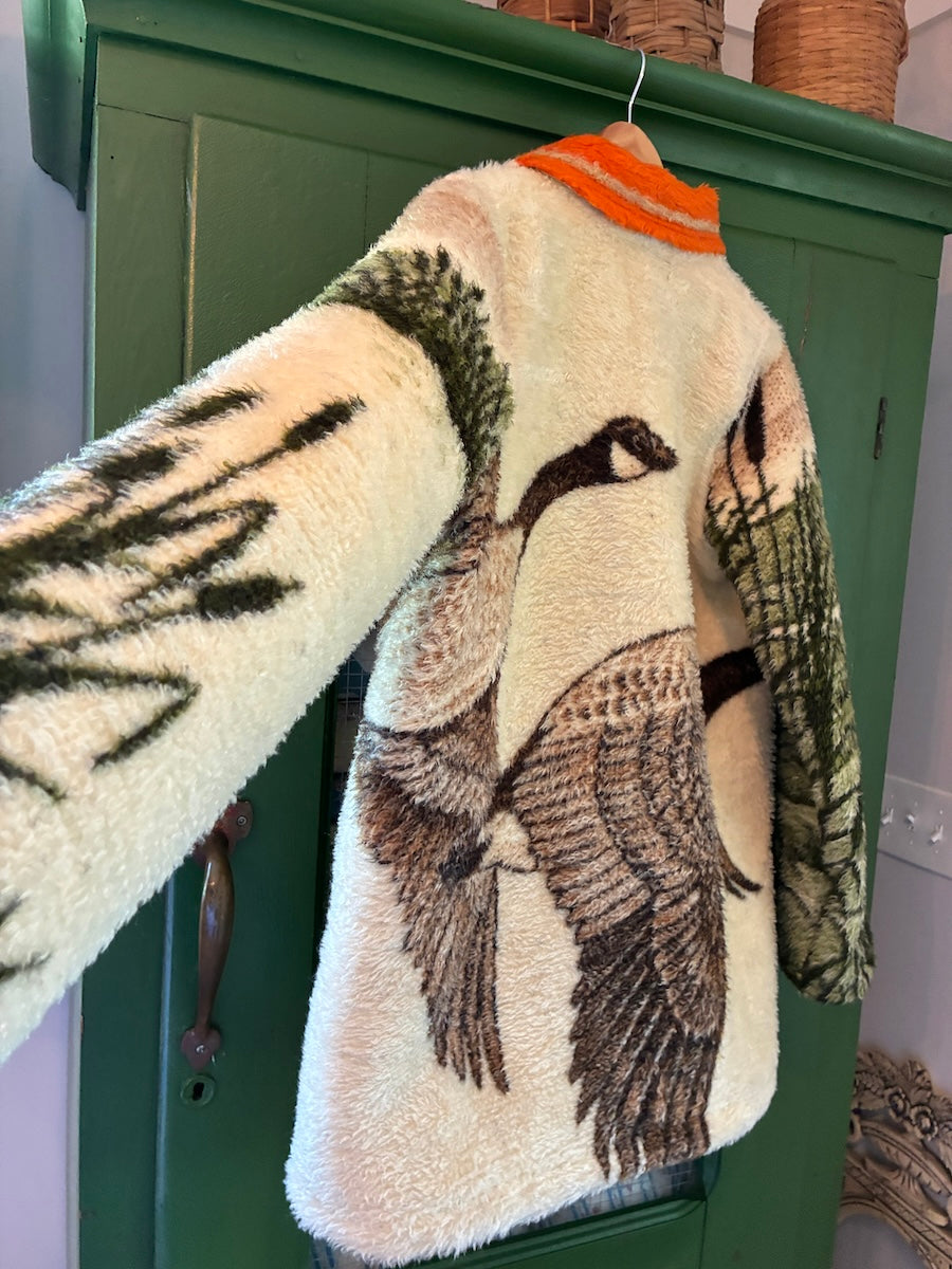 Flying Geese Blanket Coat with Removable Fur Collar