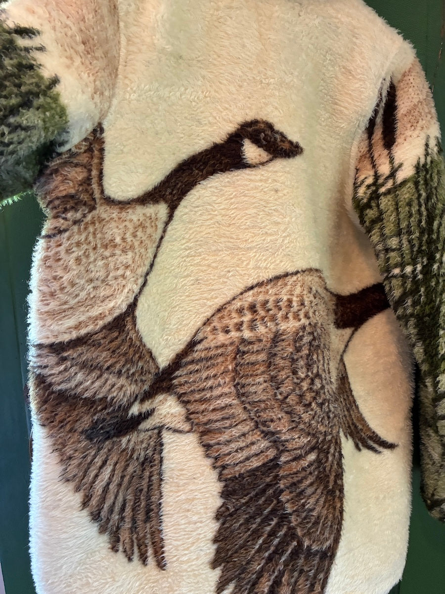Flying Geese Blanket Coat with Removable Fur Collar
