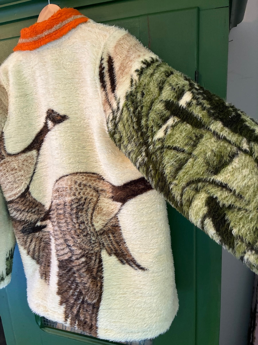 Flying Geese Blanket Coat with Removable Fur Collar