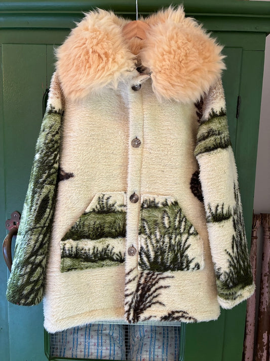 Flying Geese Blanket Coat with Removable Fur Collar