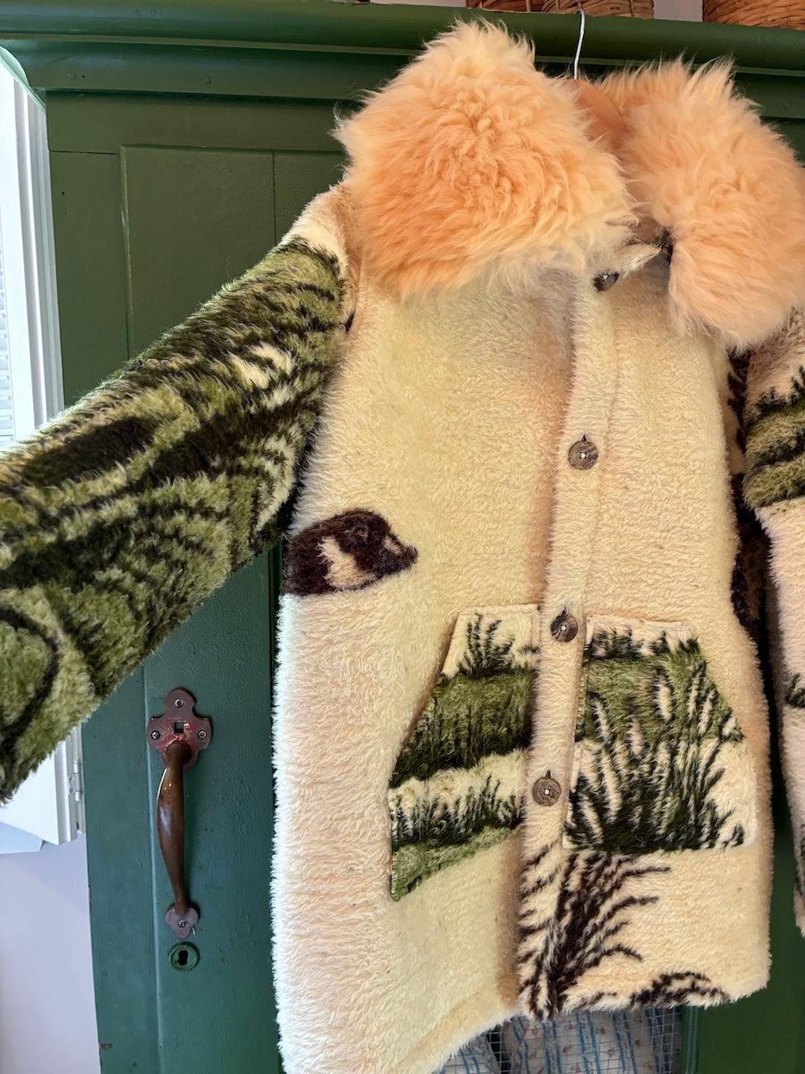 Flying Geese Blanket Coat with Removable Fur Collar