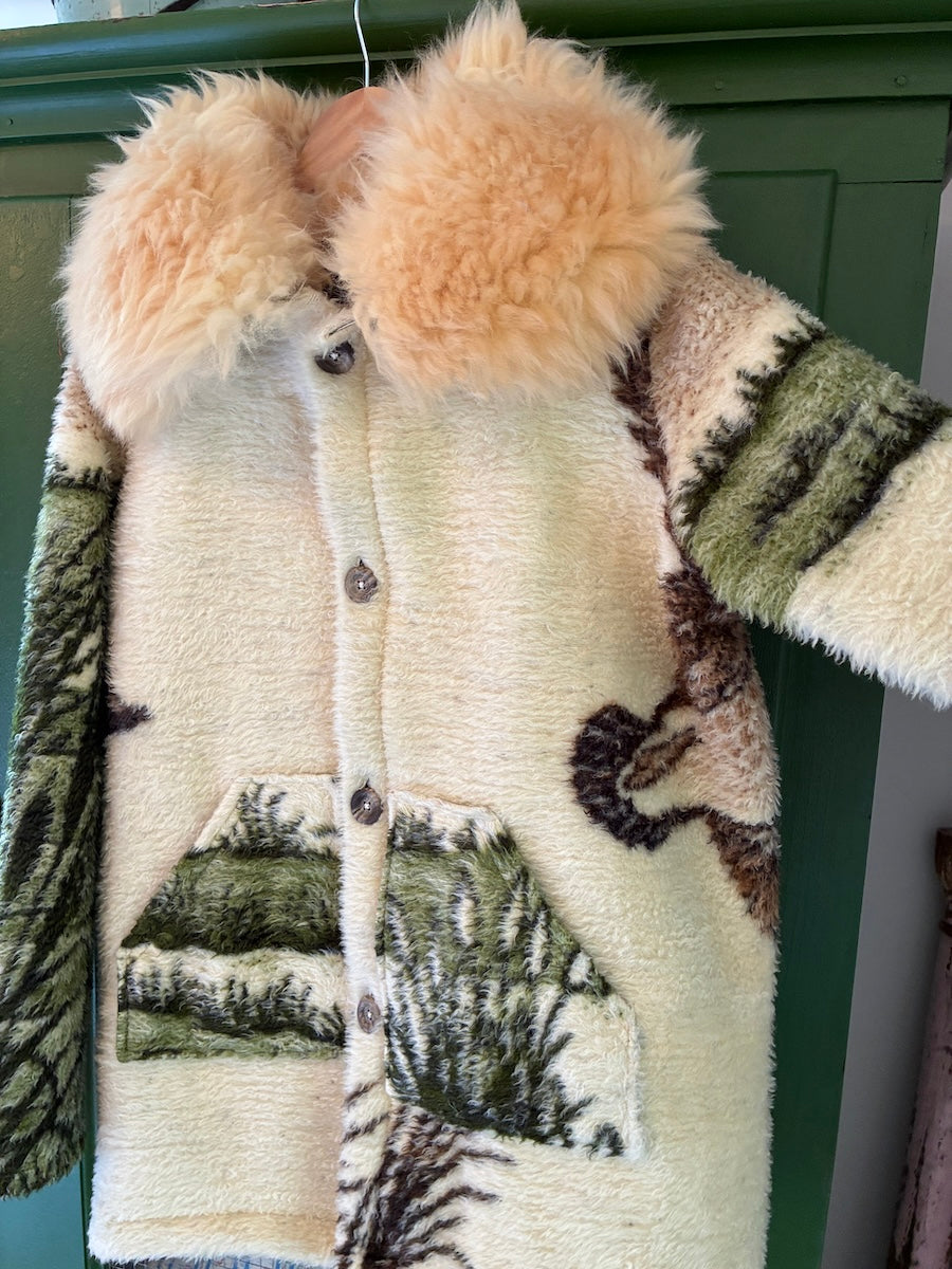 Flying Geese Blanket Coat with Removable Fur Collar