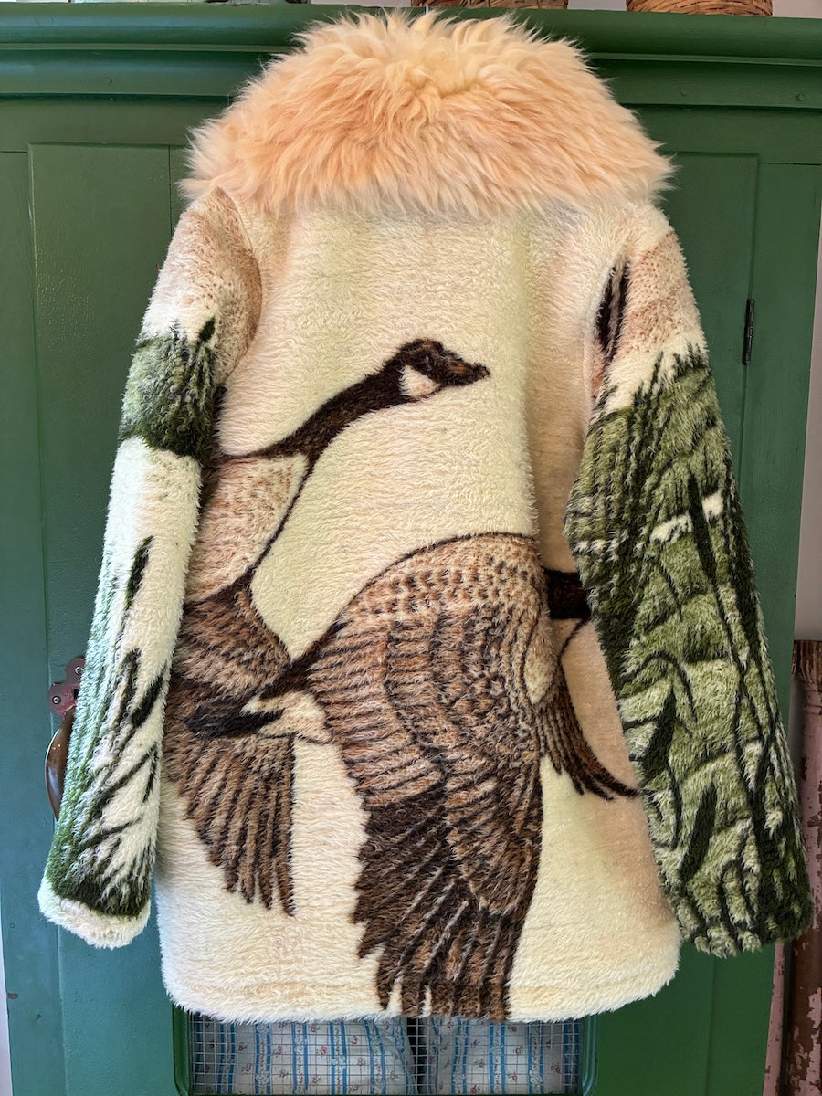 Flying Geese Blanket Coat with Removable Fur Collar