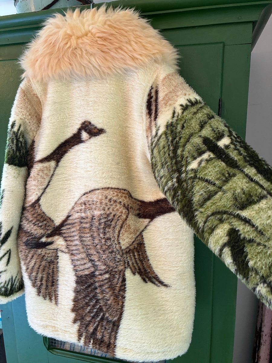 Flying Geese Blanket Coat with Removable Fur Collar