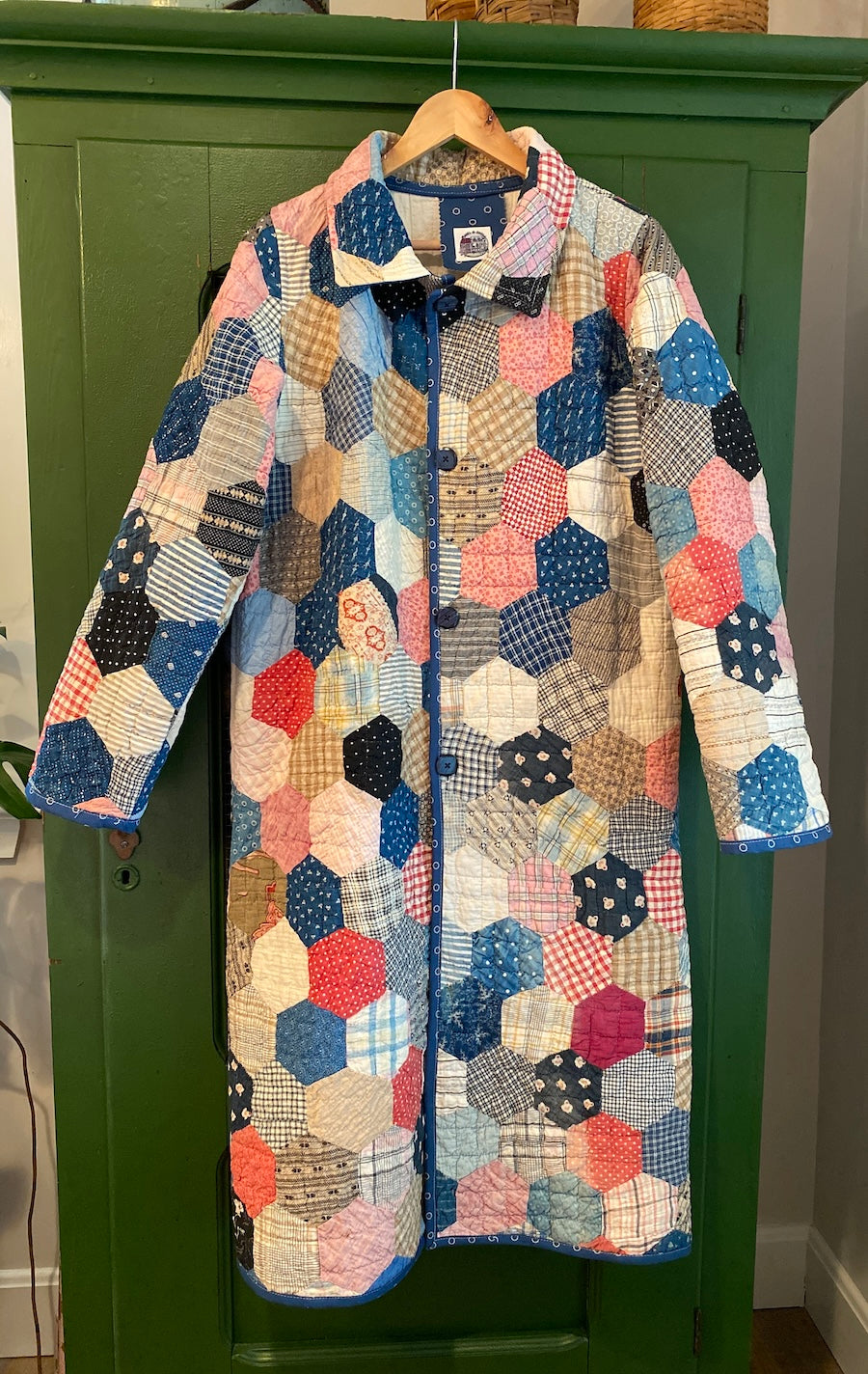 Hexagons Long Coat with Removable collar