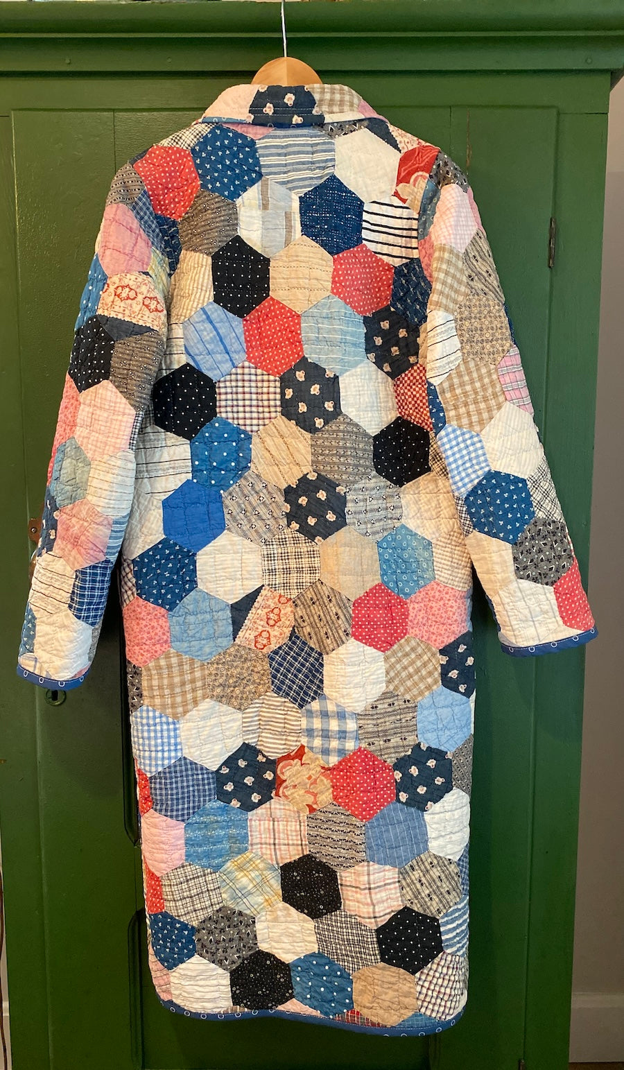 Hexagons Long Coat with Removable collar