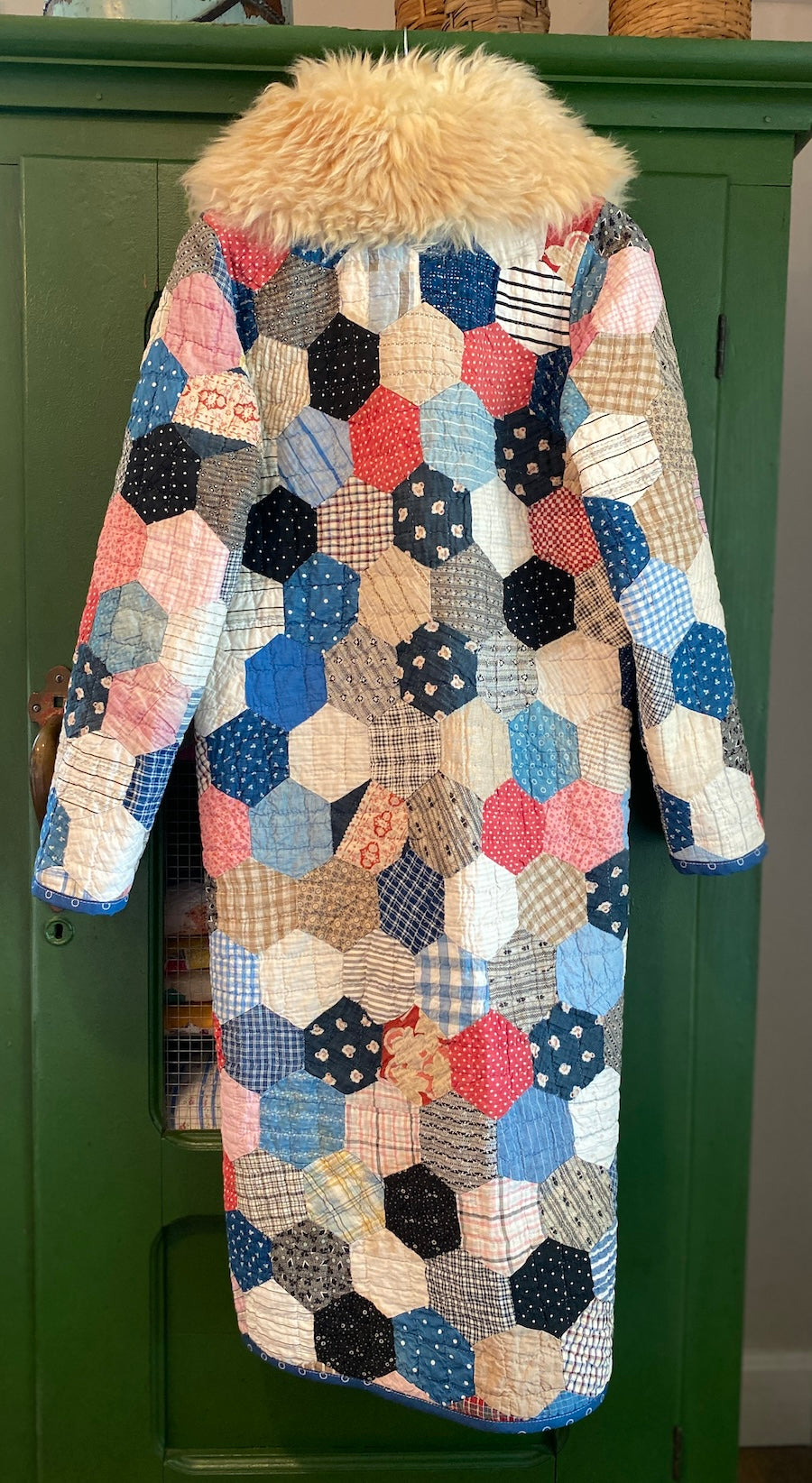 Hexagons Long Coat with Removable collar