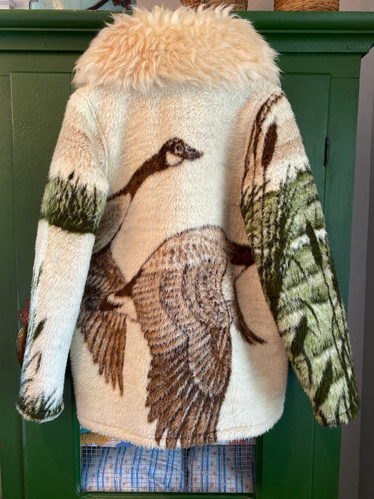 Flying Geese Blanket Coat with Removable Fur Collar