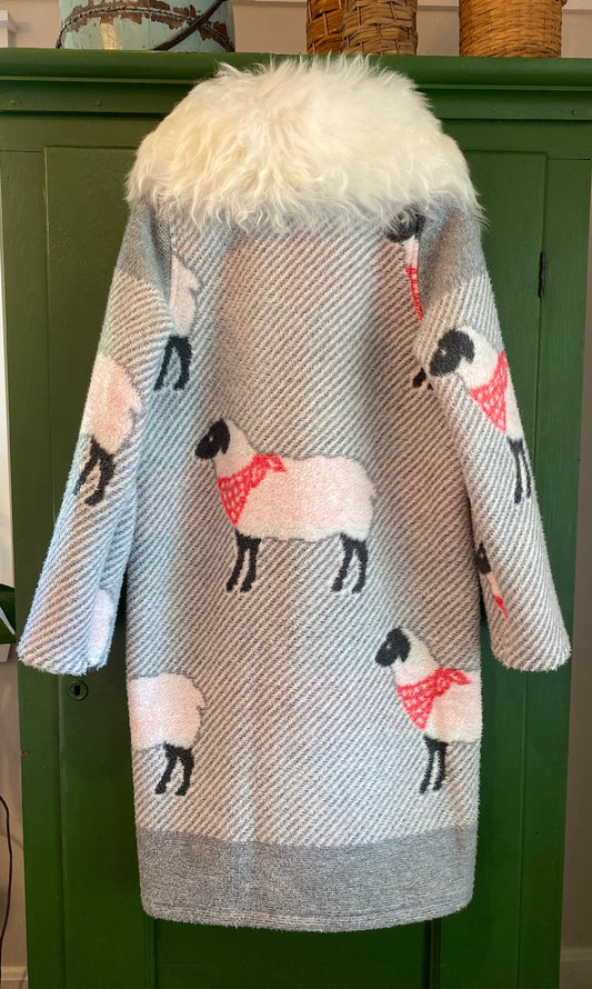 Sheep Blanket Coat with Removable Fur Collar