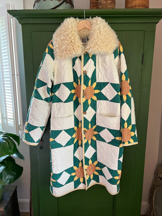 Sunflower Duster with removable Shearling Collar