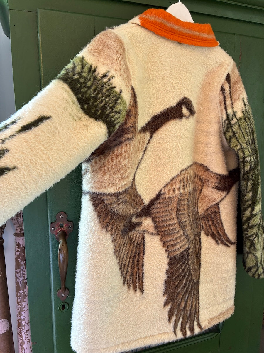 Flying Geese Blanket Coat with Removable Fur Collar