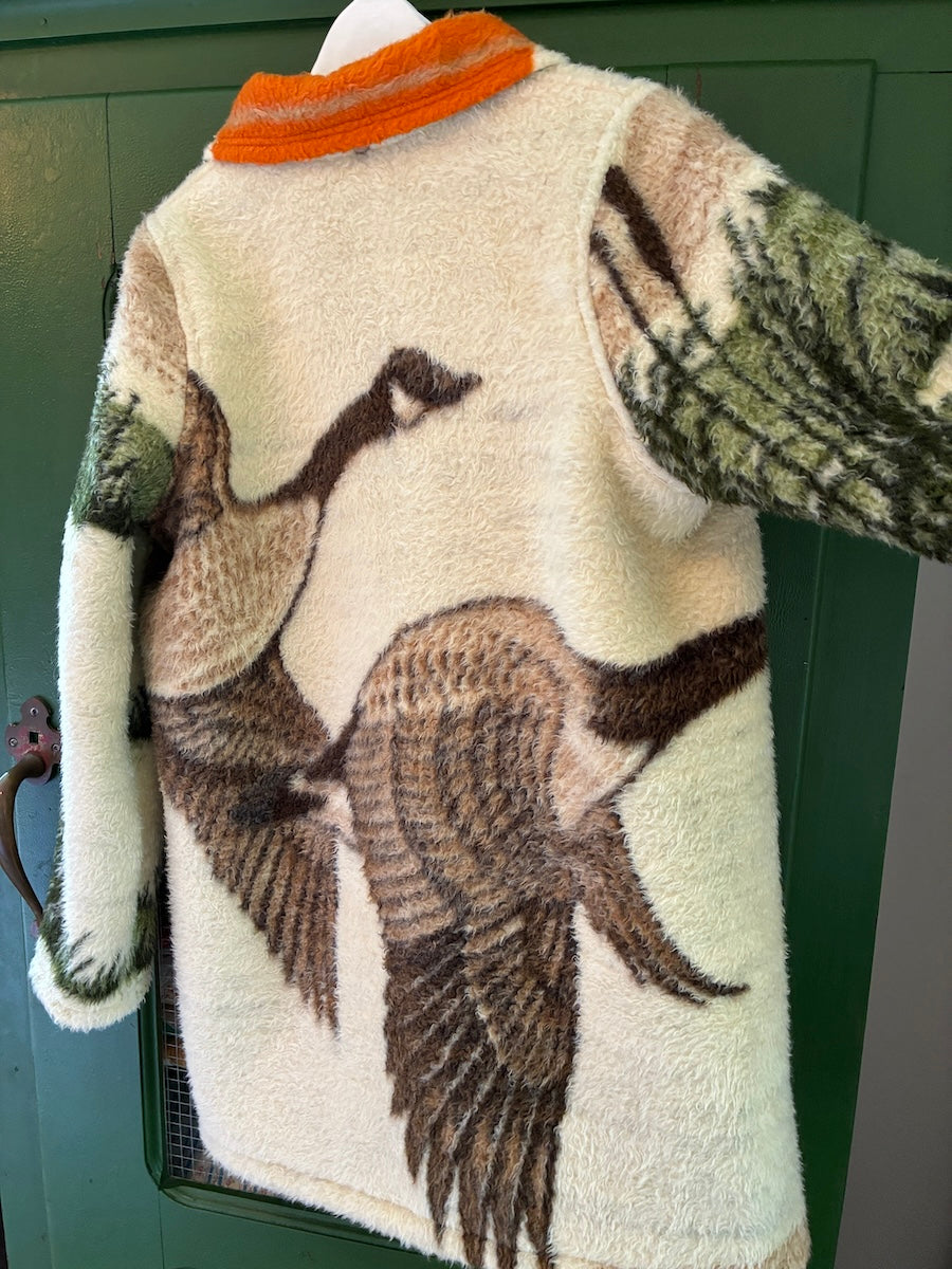 Flying Geese Blanket Coat with Removable Fur Collar