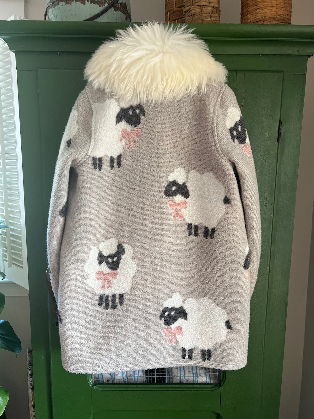 Sheep Blanket Coat with Removable Fur Collar
