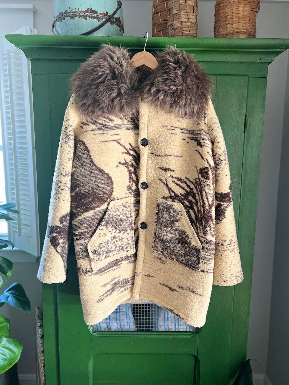 Duck Blanket Coat with Removable Fur Collar