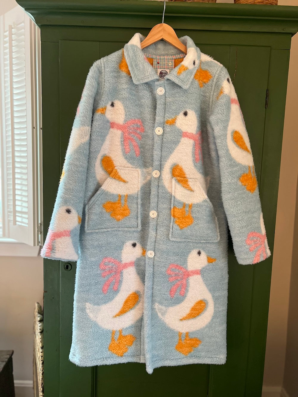 White Ducks Blanket Coat with Removable Fur Collar
