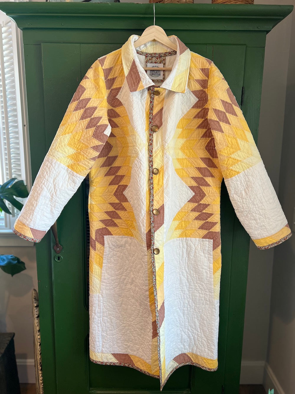 Yellow Sun Burst Duster Length coat with removable collar