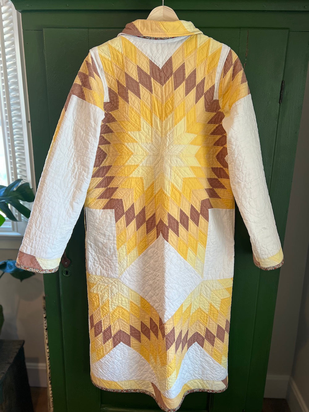 Yellow Sun Burst Duster Length coat with removable collar