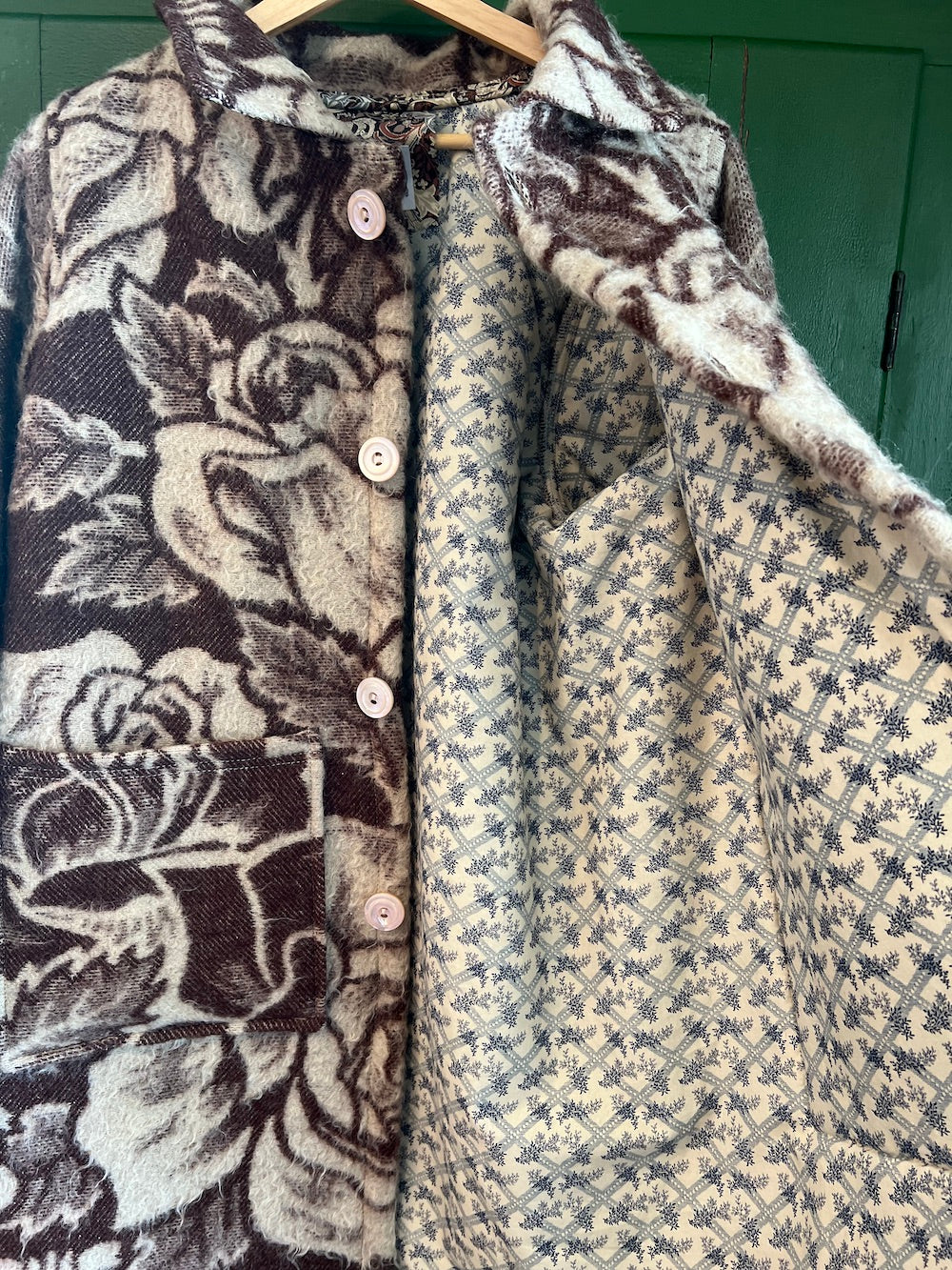 Burgundy/Plum/Brown?? Flowers Wool Chore Coat