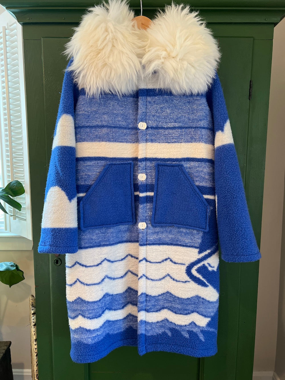 Blue Windsurfer Blanket Coat With Removable Collar