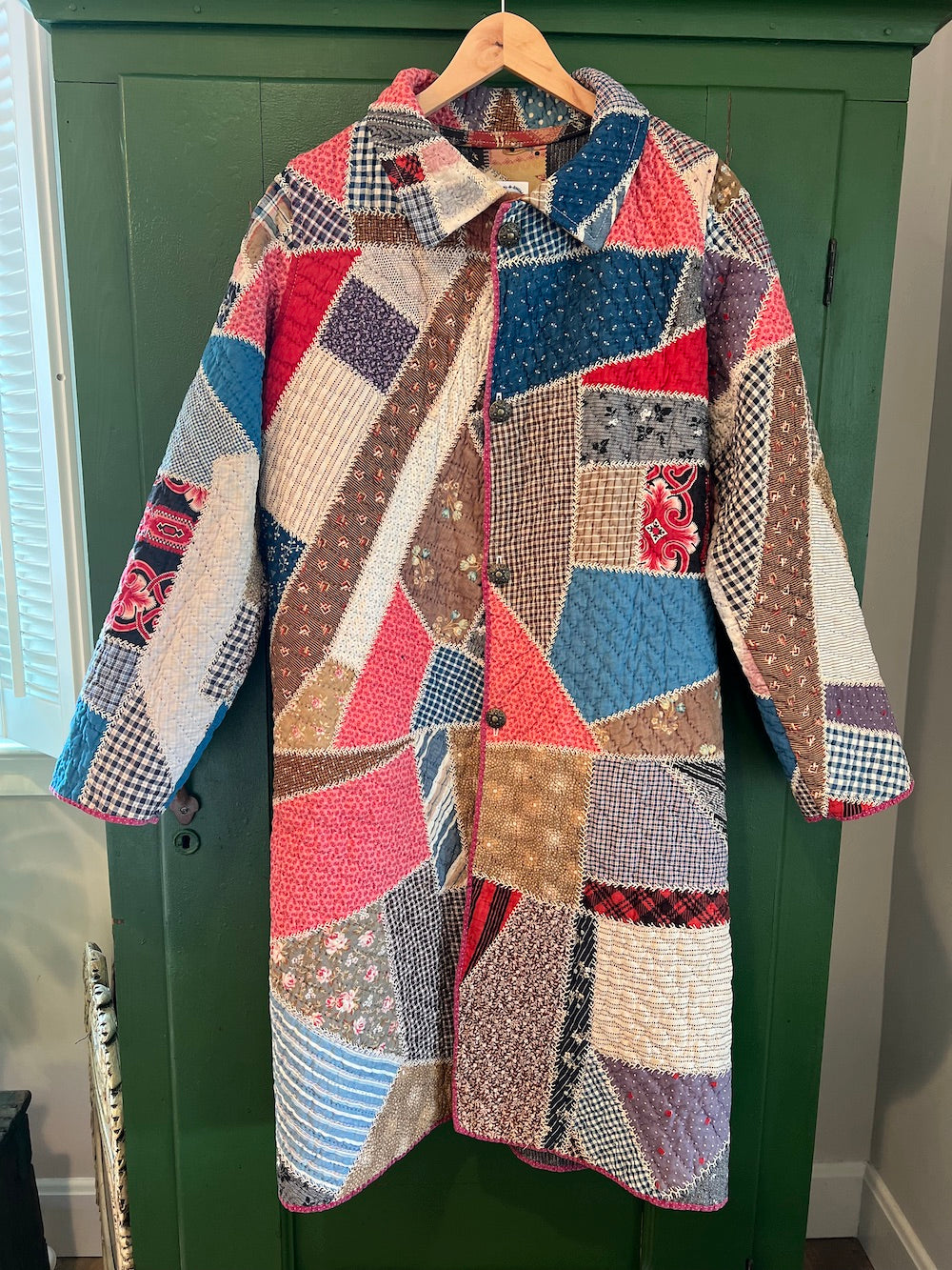 Crazy Quilt Long Coat with removable collar