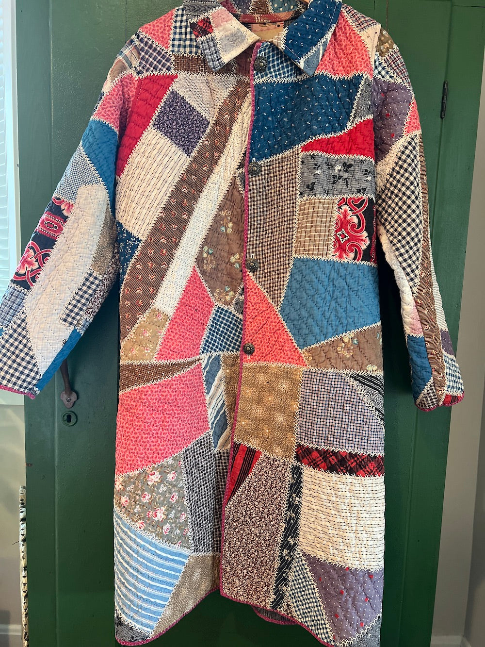 Crazy Quilt Long Coat with removable collar