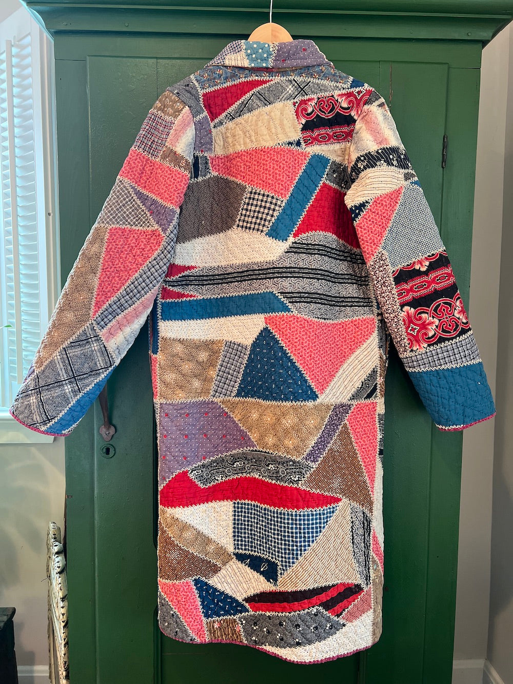 Crazy Quilt Long Coat with removable collar