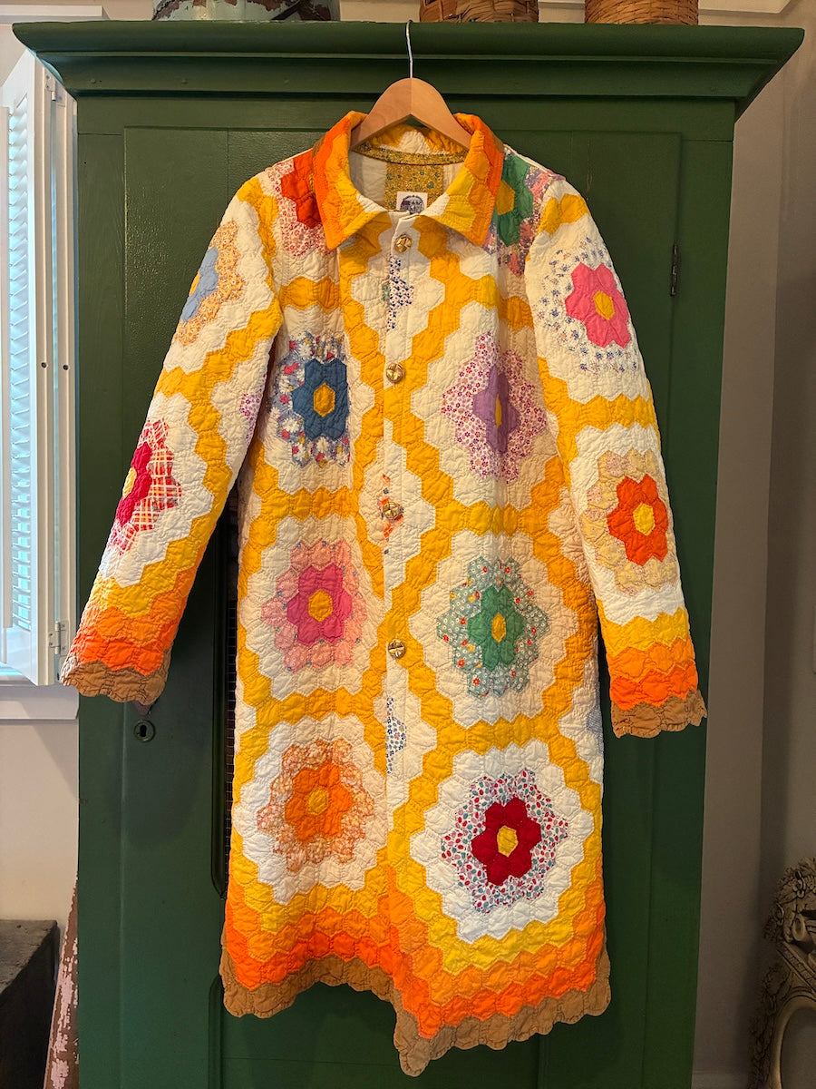 Autumn Grandmother's Flower Garden Duster length chore coat