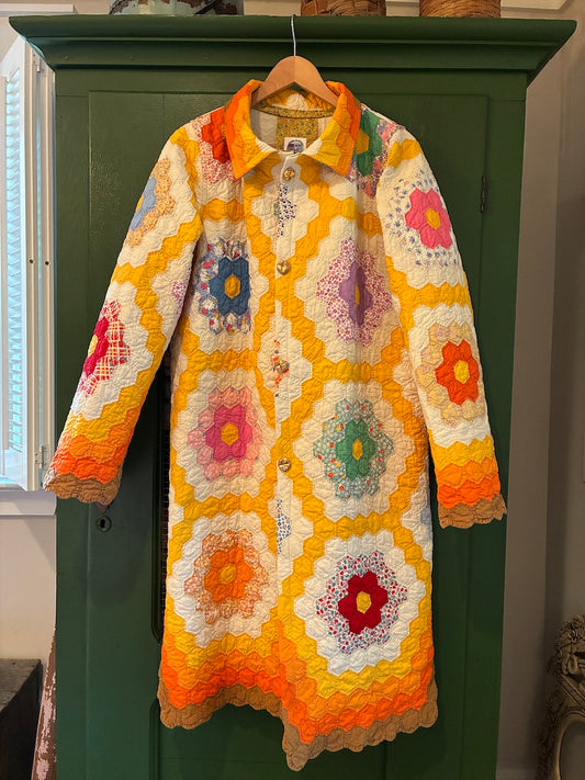 Autumn Grandmother's Flower Garden Duster length chore coat