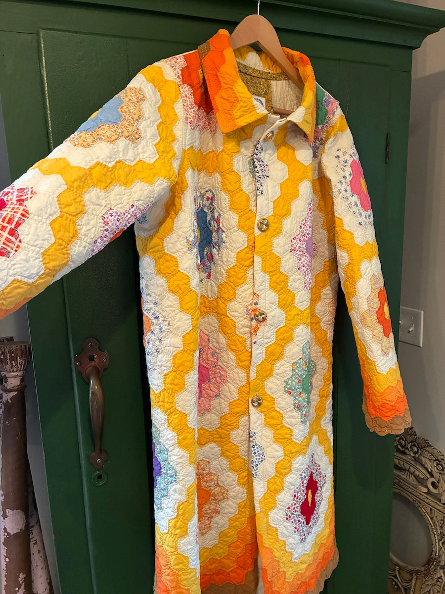 Autumn Grandmother's Flower Garden Duster length chore coat