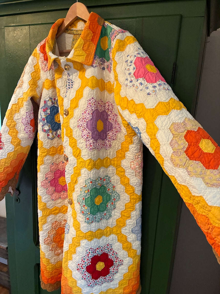 Autumn Grandmother's Flower Garden Duster length chore coat