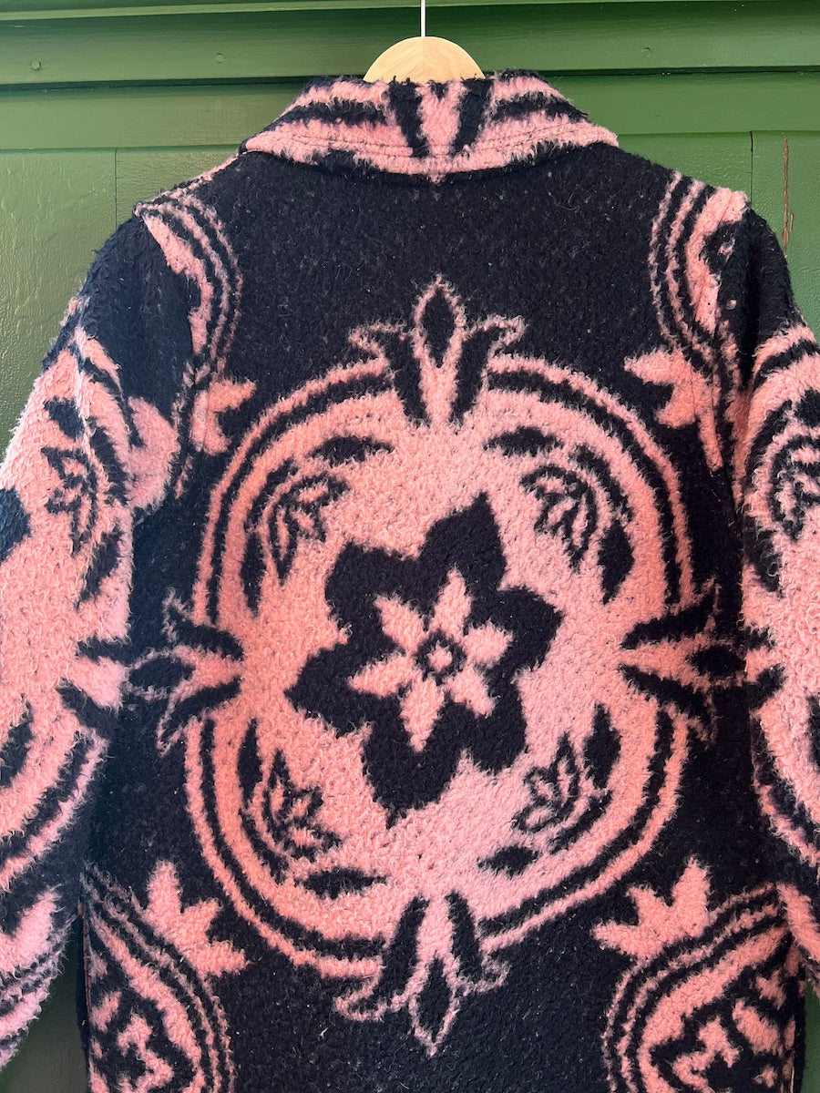 Black and Pink Floral Blanket Coat