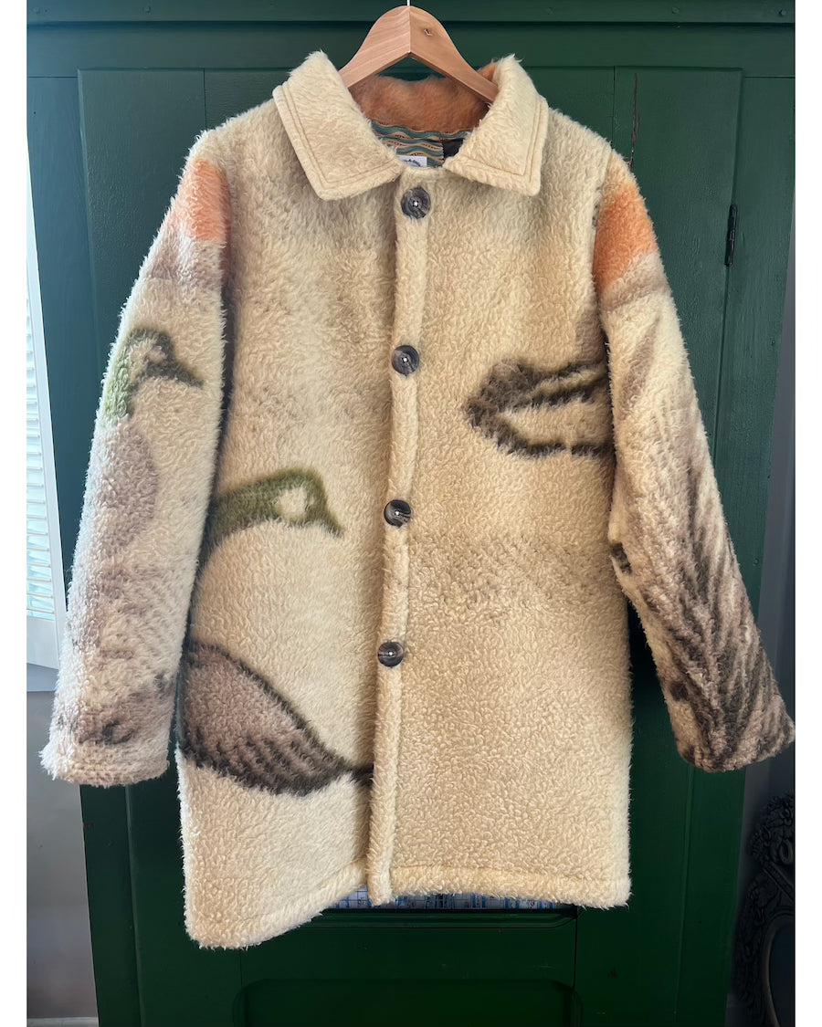 Green Geese Blanket Coat with Removable Fur Collar