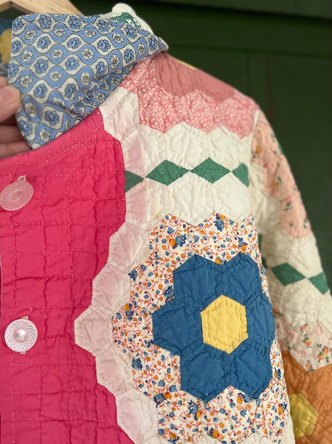 Ditsy Floral and Ikat Print Quilted Jacket in LENZING™ ECOVERO™ Orange