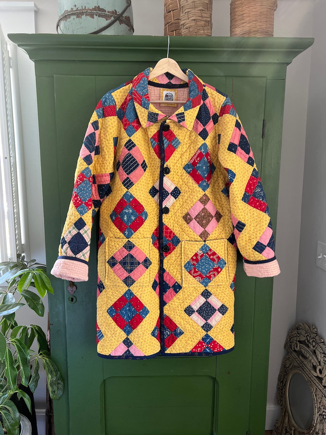 Yellow 9 Patch Chore Style Coat with Removable Collar